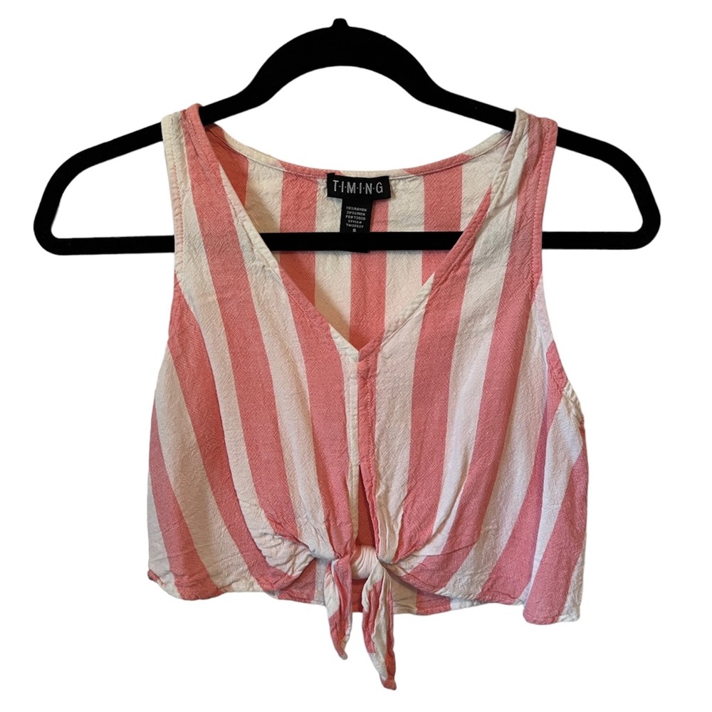 White and pink stripped crop tank